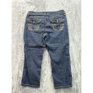 A.n.a. Jean Womens Sz 10P Blue Capri Crop Jeweled Stretch Low Rise Walking Beach